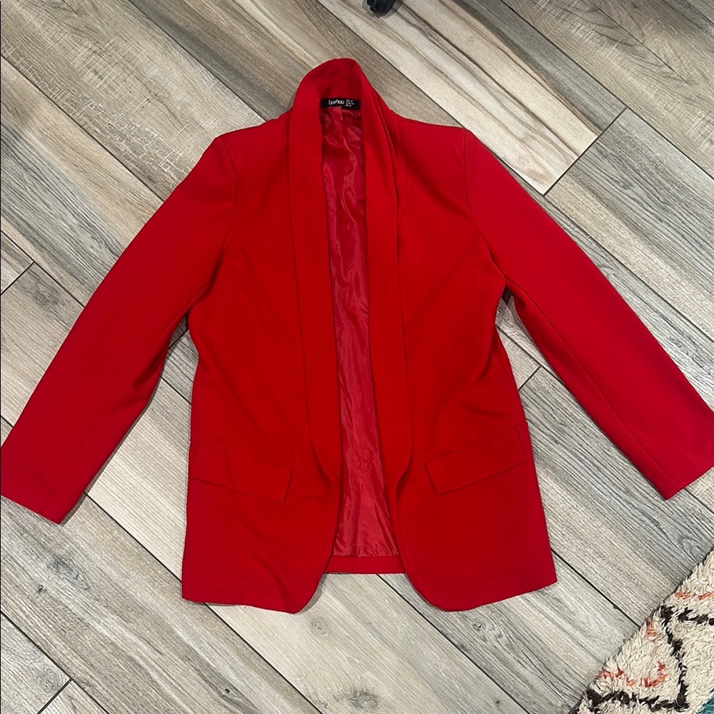 Boohoo Red Blazer Classic Structured Suit Jacket